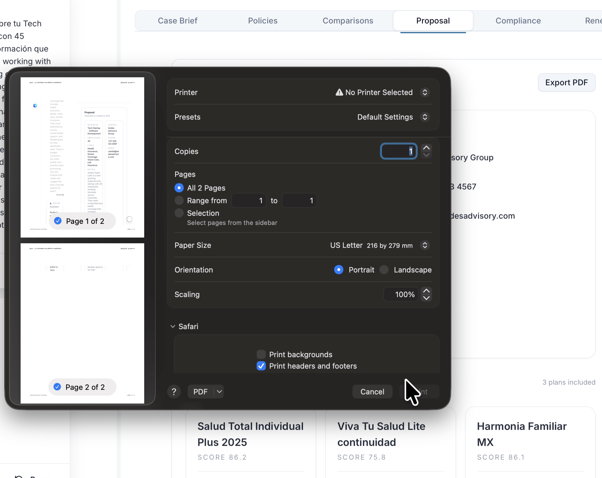Briki proposal creation interface